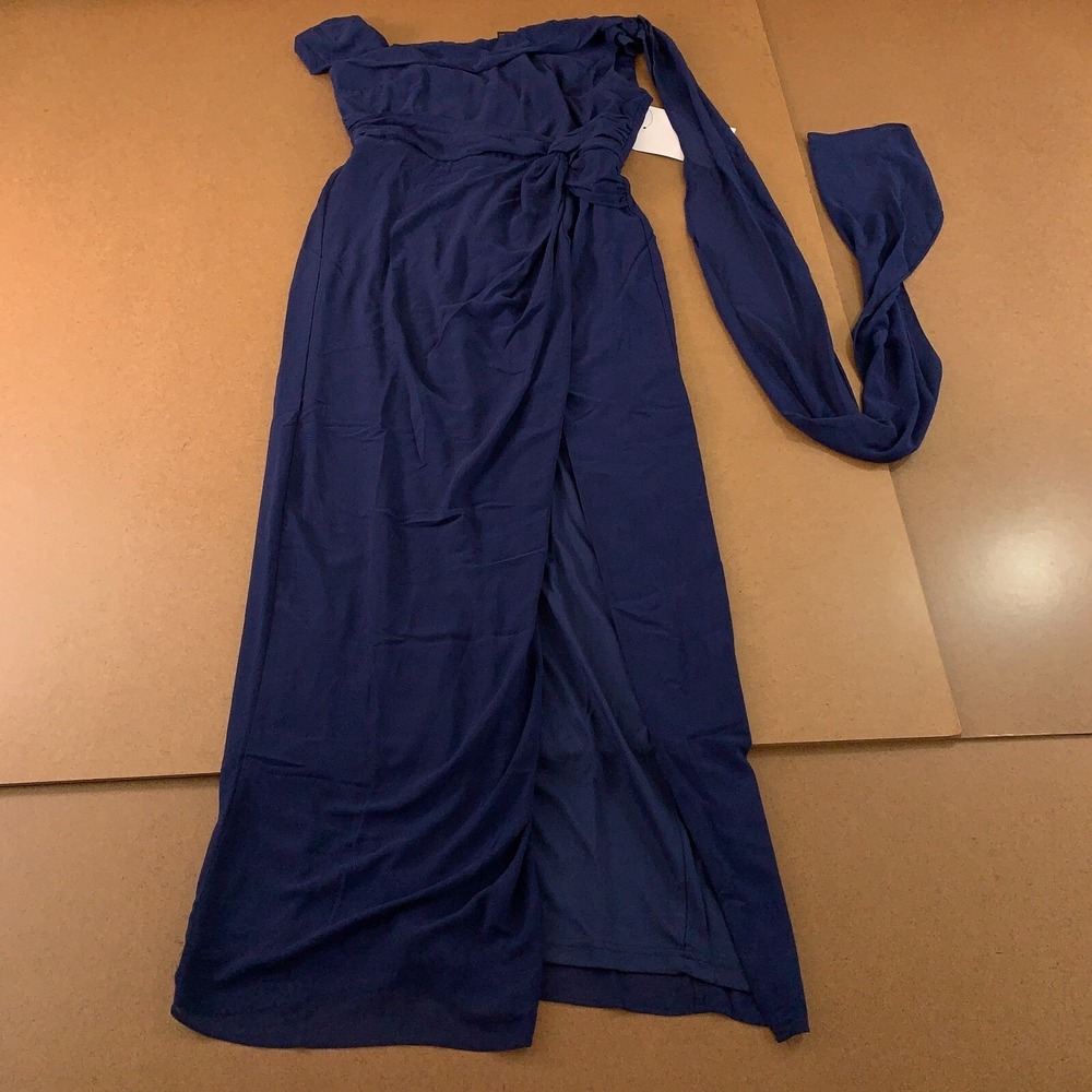 TFNC Womens US 11 Navy Blue Sleeveless Draped Thigh Slit Daisy Maxi Dress NWT